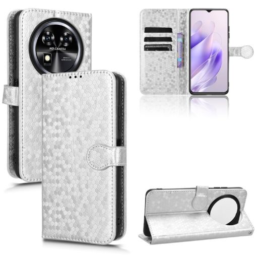 Oukitel C37 Silver Leather Phone Case - Honeycomb Dot Texture - 1