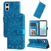 Sony Xperia 10 VI Blue Leather Phone Case - Embossed Sunflower - 1