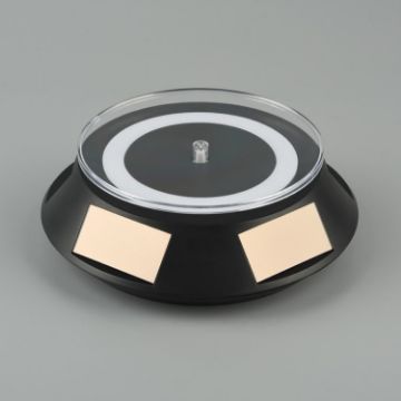 14cm Solar Spinning Display Stand with LED Light - Black Transparent - 1