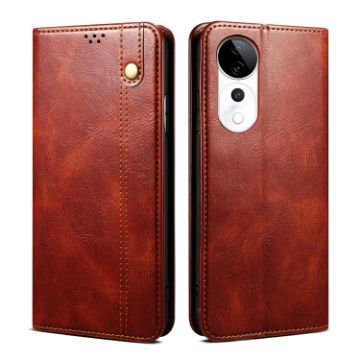 Brown Crazy Horse Texture Leather Phone Case for vivo S19 Pro - 1