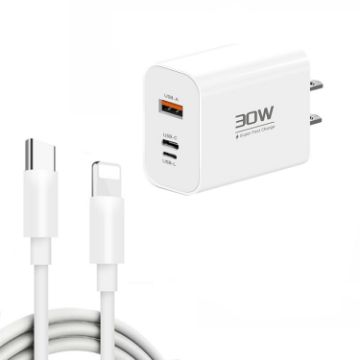 PD30W USB-C/Type-C + 8 Pin + USB Charger with Cable - 1