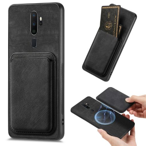 OPPO A5 Retro Leather Card Bag Magnetic Phone Case - Black - 1