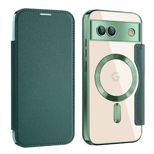 Google Pixel 8a MagSafe Magnetic RFID Anti-theft Leather Phone Case Green - 1