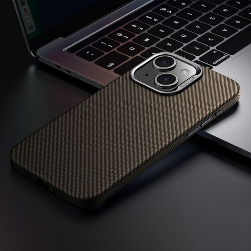 SULADA 600D Kevlar Texture PC Shockproof Phone Case for iPhone 14 (Brown) - 1