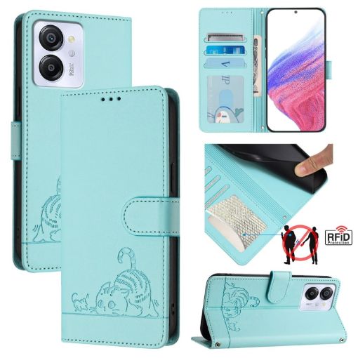 Blackview Color 8 Cat Rat Embossed Pattern RFID Leather Phone Case - Mint Green - 1