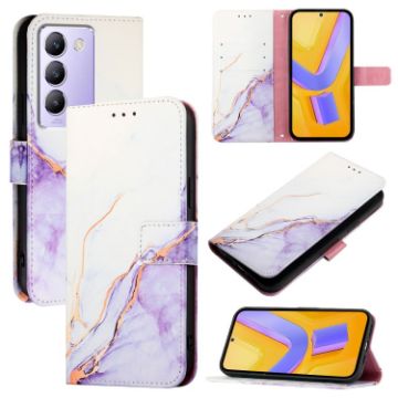 Marble Pattern Flip Leather Phone Case for vivo Y100/Y200e - White Purple - 1