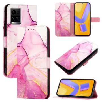 Marble Pattern Flip Leather Phone Case for vivo Y33s/Y21/Y21s - Pink Purple Gold - 1
