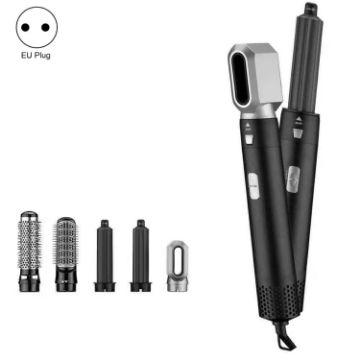 5-in-1 Hot-air Comb Hair Dryer Black - EU Plug - 1