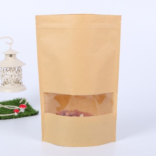 50 PCS Zipper Self Sealing Kraft Paper Bag with Window Stand Up - 1