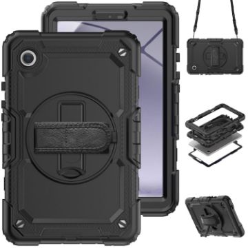 Samsung Galaxy Tab A9 Silicone + PC Tablet Case with Shoulder Strap - Black - 1