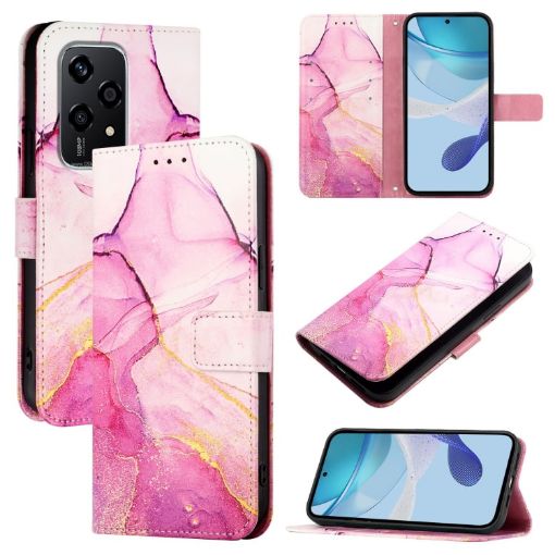 For Honor 200 Lite Marble Pattern Flip Leather Phone Case - Pink Purple Gold - 1