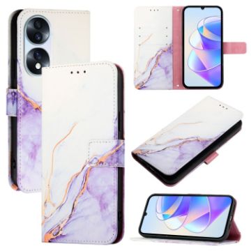 For Honor 70 PT003 Marble Pattern Flip Leather Phone Case White Purple - 1