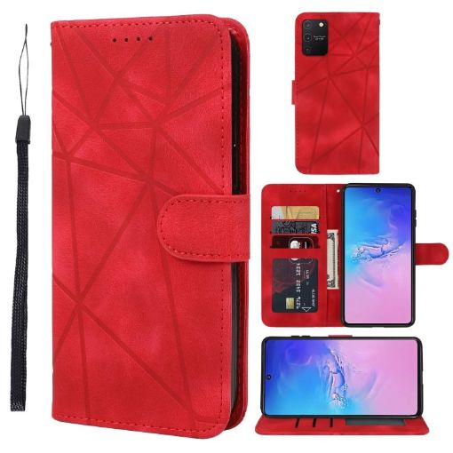 Samsung Galaxy S10 Lite Red Leather Phone Case - Geometric Lines - 1