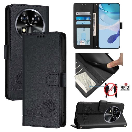 Oukitel C37 Cat Rat Embossed Pattern RFID Leather Phone Case - Black - 1