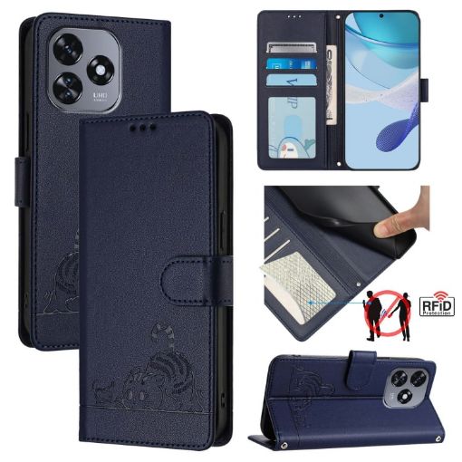 Oukitel C51 Cat Rat Embossed Pattern RFID Leather Phone Case Blue - 1