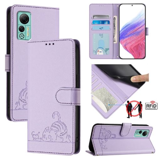Ulefone Note 14 Cat Rat Embossed Pattern RFID Leather Phone Case - Purple - 1