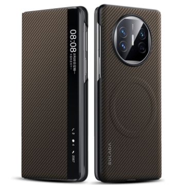 SULADA Kevlar 600D Texture Smart Window Leather Phone Case for Huawei Mate X5 (Brown) - 1