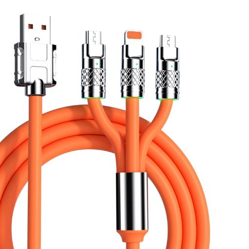 Mech Series 6A 120W 3 in 1 Fast Charging Data Cable - Orange - 1