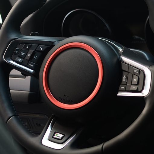 Red Aluminum Alloy Steering Wheel Cover for Jaguar - 1