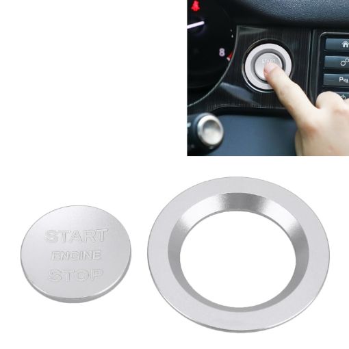 Silver Car Engine Start Key Push Button Ring Trim for Land Rover/Jaguar - 1