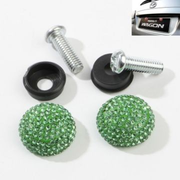 Green Diamond-Encrusted Car License Plate Screw Caps - Anti-Theft Screws - 1