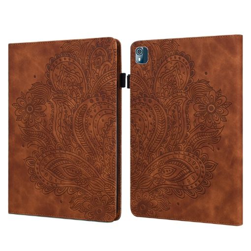 Nokia T10 Peacock Embossed Leather Tablet Case - Brown - 1