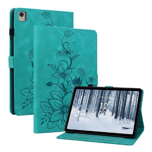 Nokia T10 Lily Embossed Leather Tablet Case - Green - 1