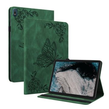 Nokia T20 Butterfly Flower Leather Tablet Case - Green - 1
