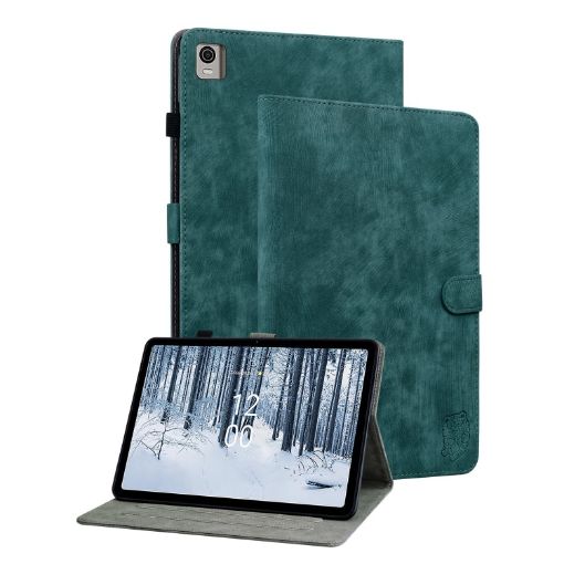 Nokia T21 Tiger Pattern Flip Leather Tablet Case - Dark Green - 1