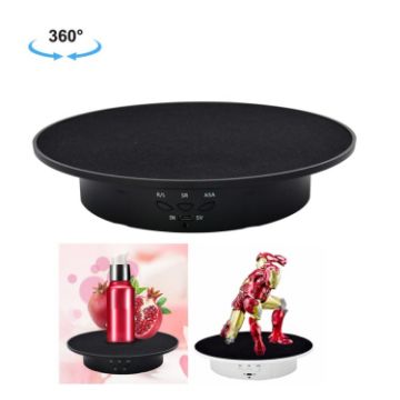 20cm USB Electric Rotating Turntable Display Stand - Black Base Black Velvet - 1
