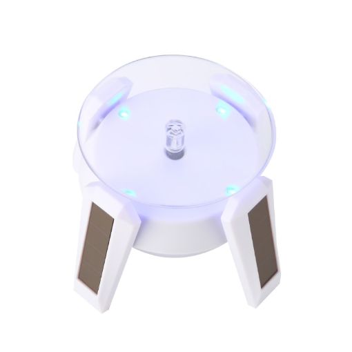 High-Footed UFO Solar 9cm 360 Rotating Display Stand - White Blue Light - 1