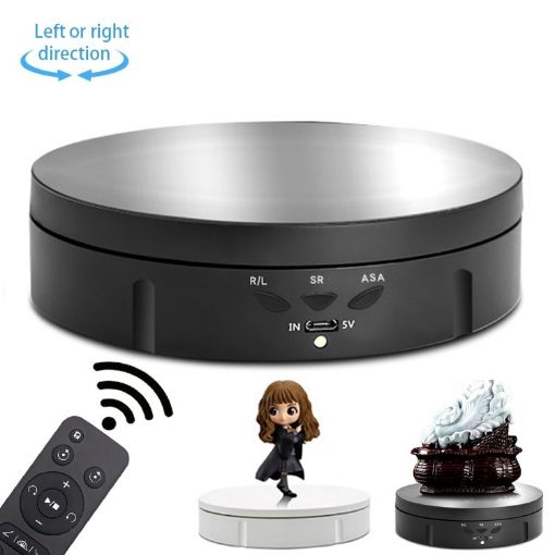 14.6cm Remote Mirror USB Electric Rotating Turntable Display Stand - 1