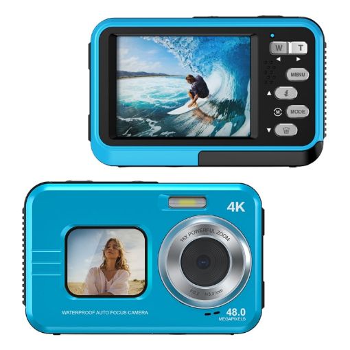 WDC901 Waterproof 48MP HD Dual Screen Camera UK Plug (Blue) - 1