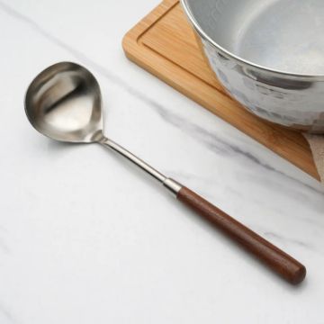 304 Stainless Steel Walnut Handle Soup Spoon - 1
