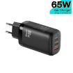 TE-65W GaN PD65W Dual USB-C+USB-A Laptop/Tablet Adapter EU Plug Black - 2