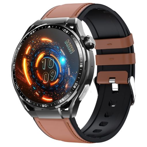 F200 Smart Health Watch ECG Blood Sugar Monitoring 1.55" Screen Black Brown Leather - 1