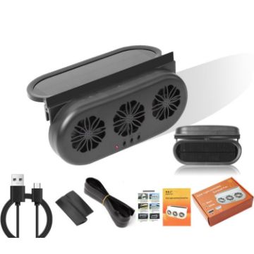 USB Car Window Exhaust Fan, Solar Black - Air Circulation Cooling Ventilation Fan - 1