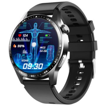 Black Silicone Smart Watch with ECG/Blood Oxygen/Blood Sugar Support - 1