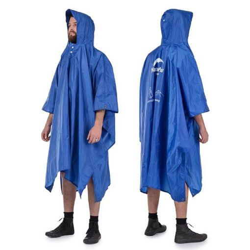 Naturehike 210T Plaid Outdoor Rain Poncho 3 In 1 Canopy - Blue - 1
