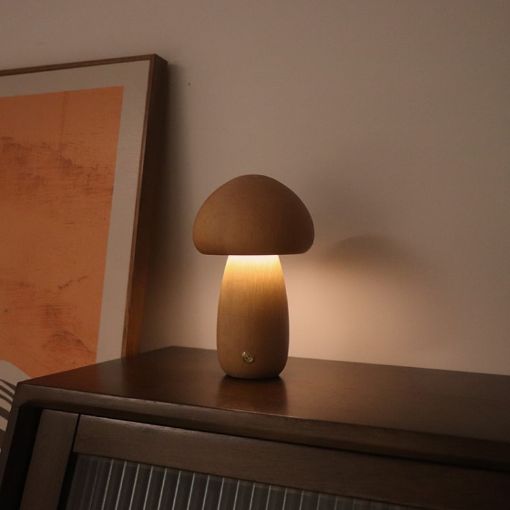 Mushroom Night Light Touch Control Dimmable Lamp - Beech Style - 1