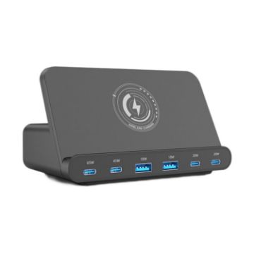 160W Multi Ports Charger with QI Wireless Charging - Black - 1