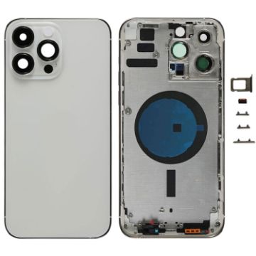 iPhone 14 Pro Max Battery Back Cover with Side Keys & Card Tray - Silver - 1