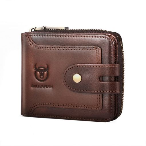 BULL CAPTAIN 232 RFID Anti-Theft Cowhide Men Zipper Wallet - 1