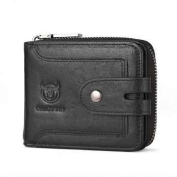 BULL CAPTAIN 232 RFID Anti-Theft Cowhide Men Zipper Wallet (Black) - 1