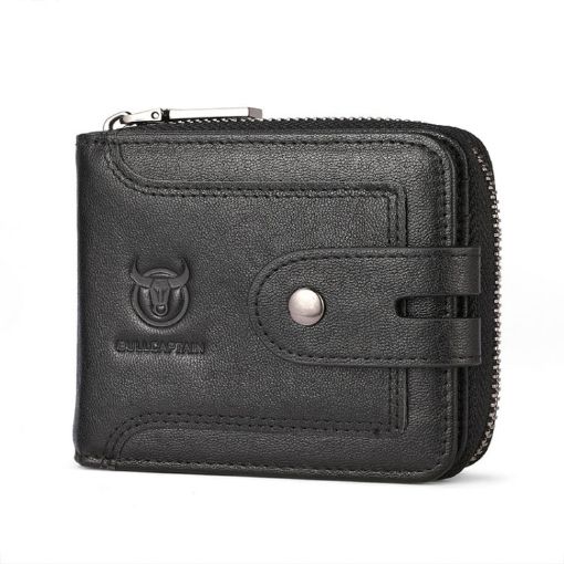 BULL CAPTAIN 232 RFID Anti-Theft Cowhide Men Zipper Wallet (Black) - 1