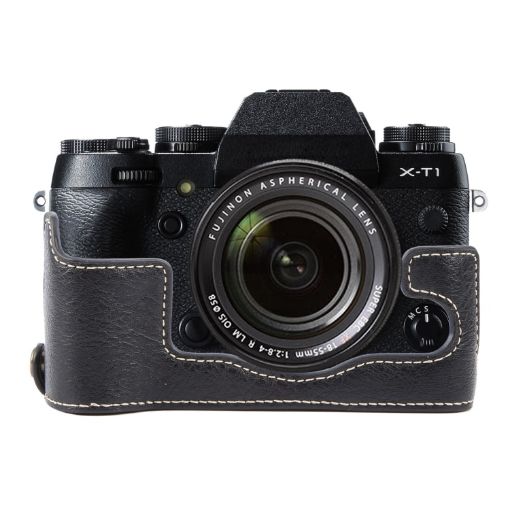 FUJIFILM X-T1 Buffalo Texture PU Leather Camera Half Case Base - Black - 1