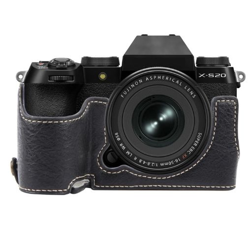 FUJIFILM X-S20 Buffalo Texture PU Leather Camera Half Case Base - Black - 1