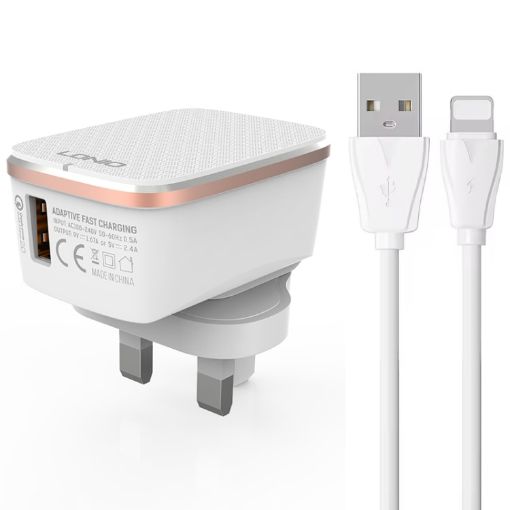 LDNIO A1204Q QC3.0 18W USB Fast Charger with 1m USB to 8 Pin Cable - 1