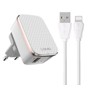 LDNIO A1204Q QC3.0 18W USB Fast Charger with 1m USB to 8 Pin Cable - 1