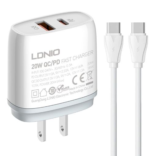 LDNIO Q229 Fast Charger with Type-C Cable - US Plug (White) - 1